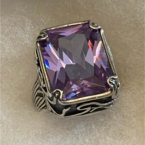 Vintage-Inspired Silver Ring with Purple Gemstone